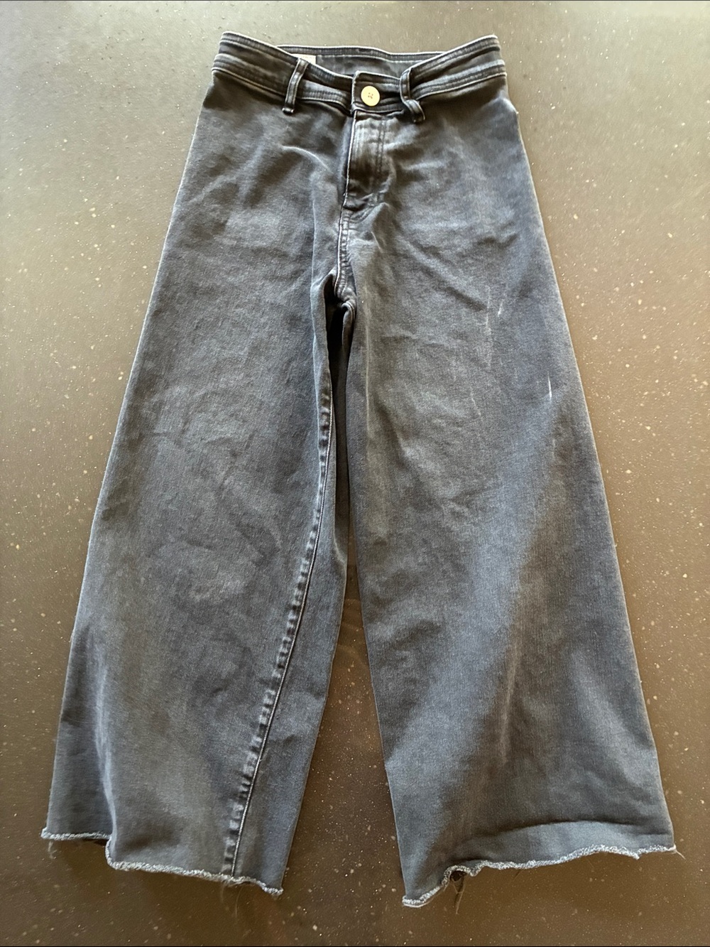 Zara Girls High-Waist Wide-Leg Jeans in Faded Black Size 13-14